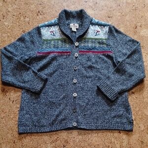 Woolrich Women's Charcoal Heather Fair Isle Button Front Sweater Size XL